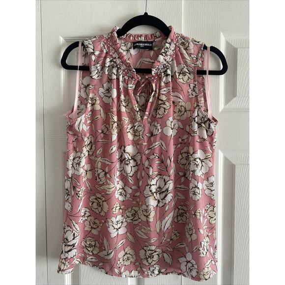 Karl Lagerfeld Tops - Karl Lagerfeld Womens Small Pink Floral Sleeveless Bouse Pearl Beaded